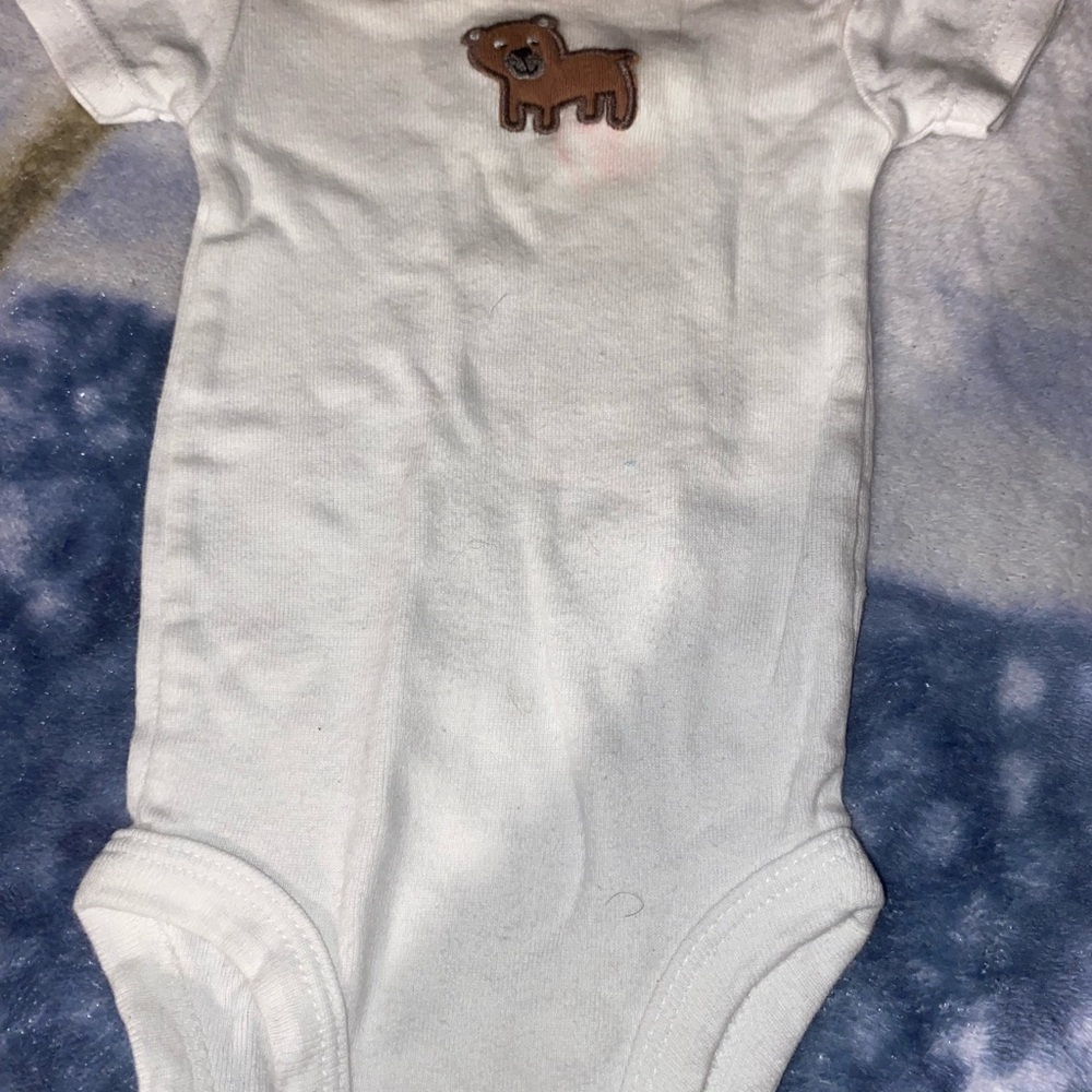White Baby Onesie with Brown Bear Patch